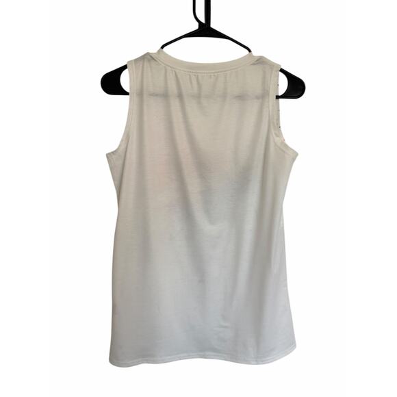 Women's Small White Mulitcolor Dragonfly Print Sleeveless Round Neck Loose Tank - Picture 12 of 14